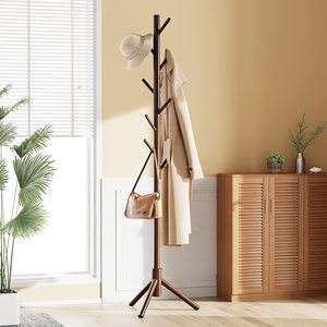 Sistema de exhibición de madera sólida para el hogar, estantería de bambú plegable con Árbol de madera, de Metal montado en la <span class=keywords><strong>pared</strong></span>, perchero negro colgante - Product Image 4