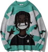 Pull Tricoté OEM à Manches Longues Col Rond Anime Rapper Harajuku Hip Hop Rap Vintage Streetwear en Maille avec Motif Imprimé Mohair