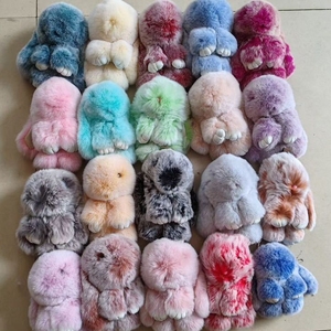 可爱真兔毛长耳豹子兔子钥匙扣斑点兔娃娃魅力玩具饰品钥匙圈饰品绒球挂件礼品 - Product Image 5