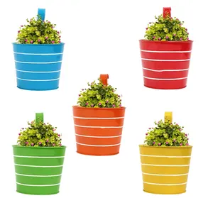 Jardinera de barandilla redonda multicolor con mango largo de hierro para colgar lunares jardín y balcón macetas punteadas a prueba de óxido - Product Image 1
