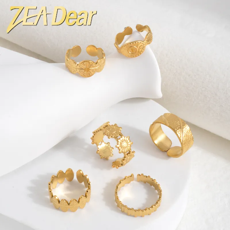 Fashion Simple Jewelry Rings Design Open Adjustable Size 18K Gold Plated Rings for Men or Women