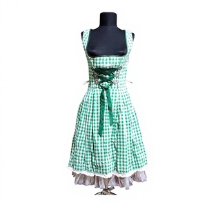 Women <b>Green</b>&White Checkered Lace-Up Dirndl <b>Dress</b> 3 Piece Bavarian Oktoberfest Costume Blue <b>Gingham</b> Trachten Outfited - Product Image 1