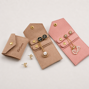 Wholesale Custom Logo Foldable Fashionable Rectangle <b>Jewelry</b> Pouch Microfiber Envelope Button Bag 14x6cm Ring Necklace Bracelet - Product Image 1