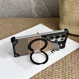 Funda Magnética Metálica 360 con Soporte para Teléfono, para <span class=keywords><strong>Samsung</strong></span> S23 S24 S25 S26 Ultra, Panel Trasero de Brocado, Marco de Aluminio, Antigolpes - Product Image 4
