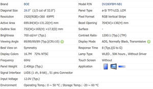 หน้าจอแสดงผล DV280FBM-NB1 BOE ขนาด 28 นิ้ว ความละเอียด 1920x360 TFT LCD แบบ LVDS ความสว่างสูง 700nits รูปทรงแท่งยืด พร้อมบอร์ดควบคุม - Product Image 3