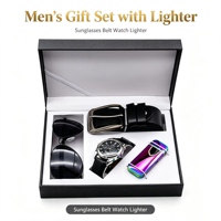 Hadiah Mewah Pria 4pcs Jam Tangan Sabuk Kulit Kacamata Hitam Pemantik Api Bisnis Ulang Tahun Liburan Hadiah Perusahaan untuknya