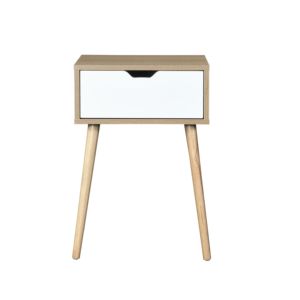 Table de chevet moderne du milieu du siècle, 1 tiroir, dessus blanc, pieds en bois, meuble de rangement pour chambre à coucher, pour appartement ou maison - Product Image 3