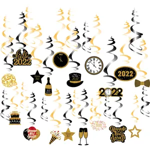 Decoração de rolha de ano novo 2023, 30 pacotes, preto, ouro, festa de ano novo, suprimentos espirais para festa