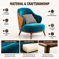 Fauteuil de salon en tissu avec pieds en bois massif de style nordique, fauteuil paresseux, fauteuil Tigre, design moderne et simple, luxe léger, pour salle à manger, extérieur, maison, bureau, salon