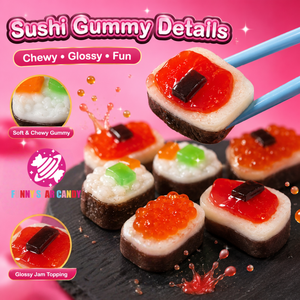 Caramelle Gommose Personalizzate all'Ingrosso a Forma di Sushi Giapponese con Salsa al Cioccolato, Marmellata di Frutta, Caramelle Scoppiettanti e Morbide - Product Image 3