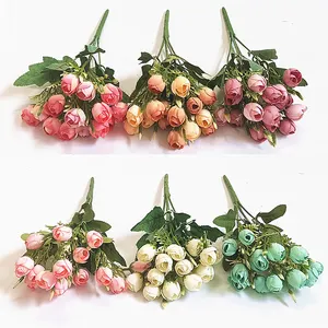 Wholesale 5 fork 15 head silk rose bud small bouquet new mini rose flower bulk artificial flower