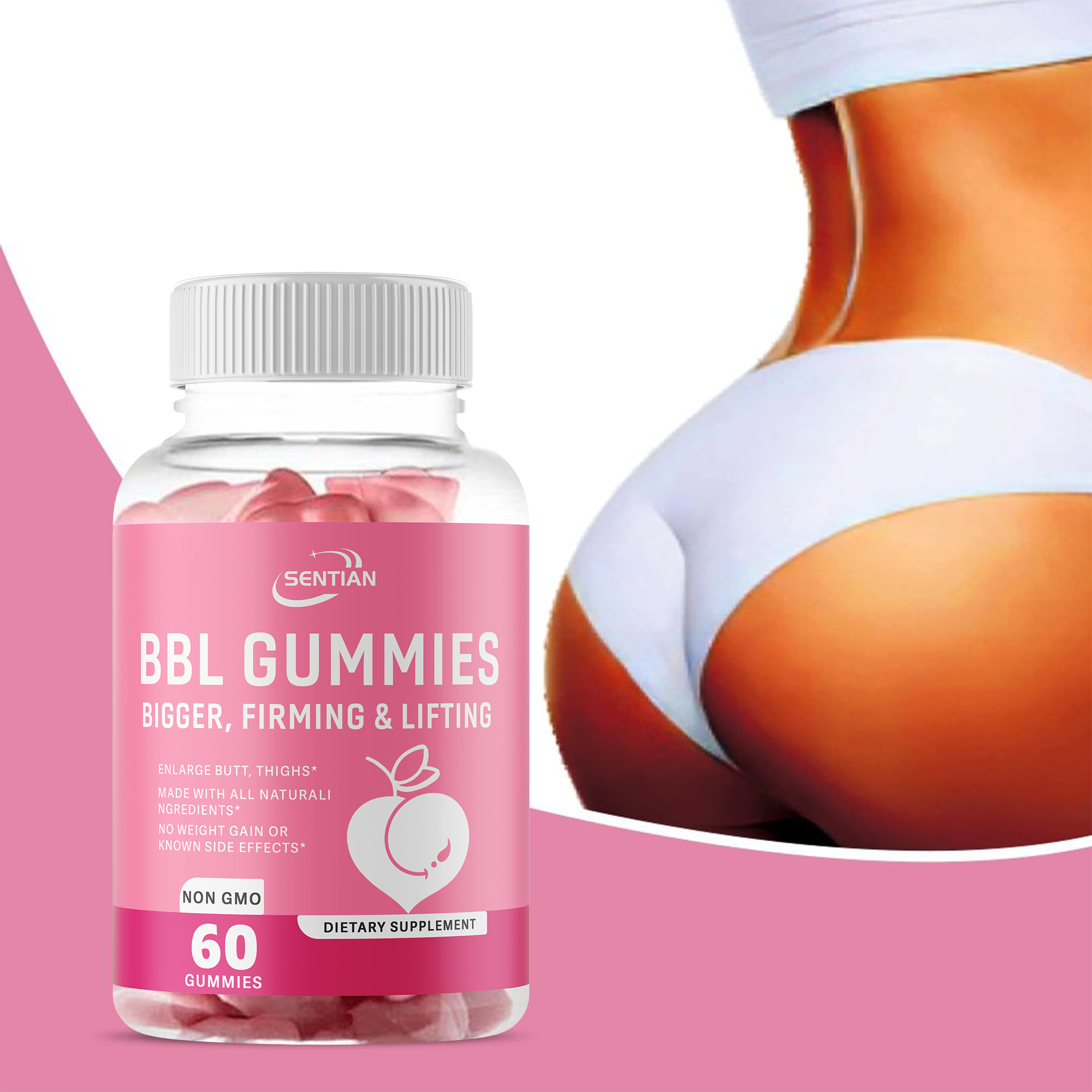 Gummies Secret BBL (60 Comprimés) Saveur Fraise - Complément Pour Galbe Fessier, à Base De Plantes