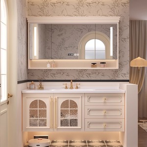 New French cream style <b>bathroom</b> <b>cabinet</b> combination slate hot-bent ceramic integrated wash basin - Product Image 5