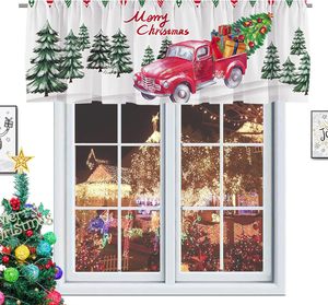 Cortina de <span class=keywords><strong>cocina</strong></span> con diseño de muñeco de nieve y árbol de Navidad rojo, cortina corta para ventana, personalizable - Product Image 3