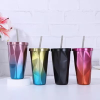 Gobelet isotherme à paillettes de diamants avec paille, tasse à café en acier inoxydable dégradé, tasse de voyage double paroi tendance pour cadeaux