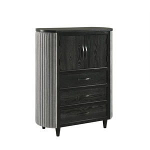 Moderne schwarze Polsterkommode mit 3 Schubladen, 2 Türen und Eschenholzfurnier für das Schlafzimmer - Product Image 1
