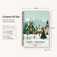 Carnet de Noël A5 de luxe en gros, 100 pages lignées, papier 80 g/m², reliure spirale double, couverture plastifiée, journal cadeau festif