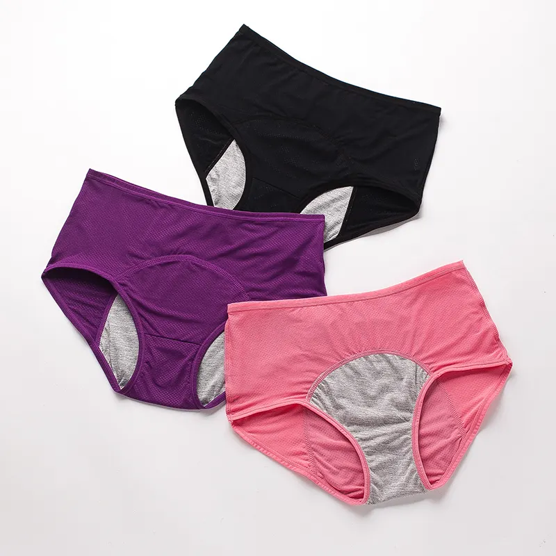 Breathable mesh 3 layers mid waist Postpartum Women plus size panty colorful period panties
