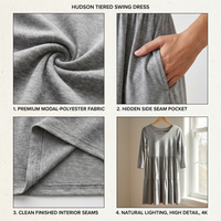 Robe d'été décontractée grande taille en modal (65%) et polyester (35%) à manches courtes, taille empire, longueur cheville, à volants, avec poches, pour femmes rondes, du S au 5X