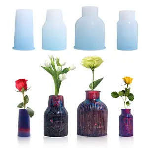 4 새로운 북유럽 빛 럭셔리 줄무늬 작은 수지 꽃병 실리콘 몰드 홈 테이블 장식 꽃병 만들기