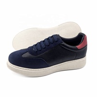 Espadrilles basses respirantes en daim bleu marine à blocs de couleur avec talon rouge, chaussures de sport décontractées pour hommes, été