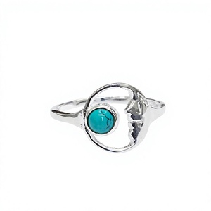 Anillo de Plata 925 con Turquesa Hecho a Mano, Diseño de Luna, Joyería Celestial Espiritual, para Uso Diario, Regalo para Bodas y Fiestas - Product Image 1