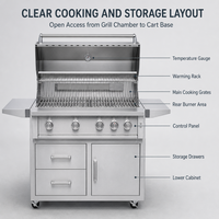 Gril de cuisine extérieur portable, étanche, réglable, en acier inoxydable, avec quatre brûleurs principaux, protection haute pression et grille de maintien au chaud