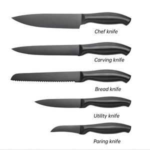 طقم مطبخ من الفولاذ المقاوم للصدأ الأسود مكون من خمس قطع، سكاكين احترافية للشيف من الفولاذ المقاوم للصدأ، سكاكين تقطيع وتقشير ومتعددة الاستخدامات بمقبض مجوف - Product Image 2