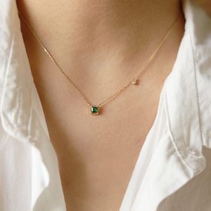 <span class=keywords><strong>Collier</strong></span> de luxe en argent sterling 925 avec émeraude carrée et diamant, chaîne en or 14 carats avec zirconium vert et blanc - Product Image 5