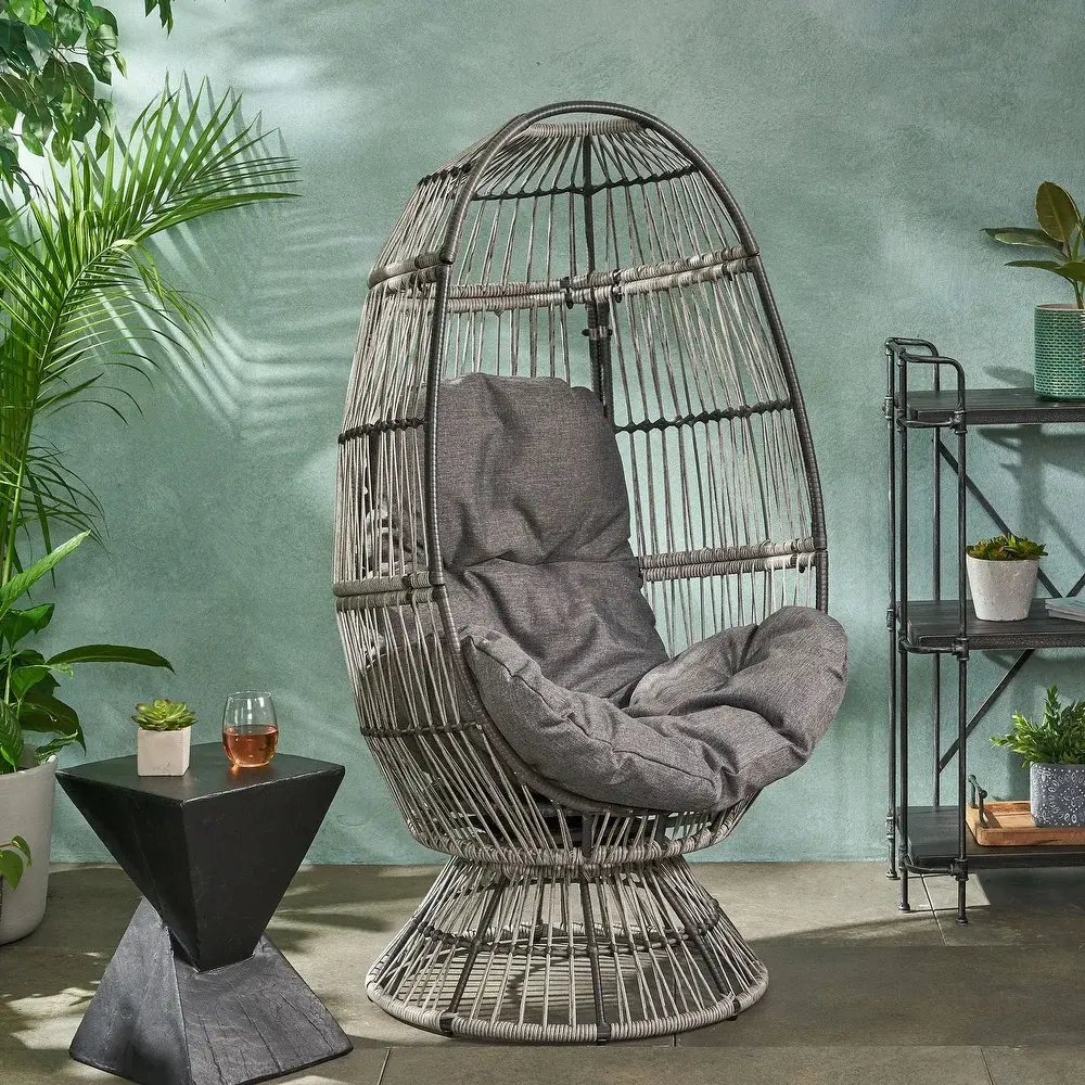 Cheap price indoor outdoor patio rattan wicker hanging egg swing chair with metal stand