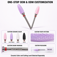 Fraise à ongles professionnelle en céramique, motif flamme rose-violet, grain fin, tige de 3/32 pouces, pour usage en salon de manucure, OEM ODM