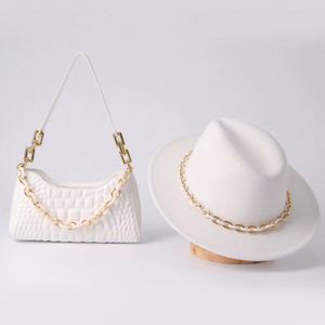 Nouveauté 2023 : Ensemble Chapeau Fedora Blanc et Sac Assorti pour Femme – Vente en Gros - Product Image 1