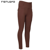 Leggings d'équitation écologiques et respirants pour femmes, avec logo personnalisé, culotte d'équitation durable à poche centrale, coupe ajustée, effet délavé