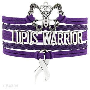 Bracelet en cuir avec breloque ruban violet pour la sensibilisation au lupus, symbole de l'amour, de la foi, de la foi en soi, de l'espoir, de la courage, de la guérison, de la lutte, du soutien aux survivants et des mamans lupus - Product Image 2