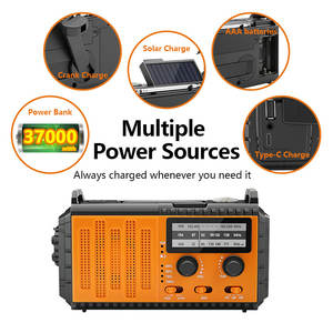 רדיו סולארי רב תכליתי עם פנס, עשוי פלסטיק, סוללת גיבוי 10000mAh, תחומי AM/FM/SW, הפעלה ידנית וסולארית - Product Image 2