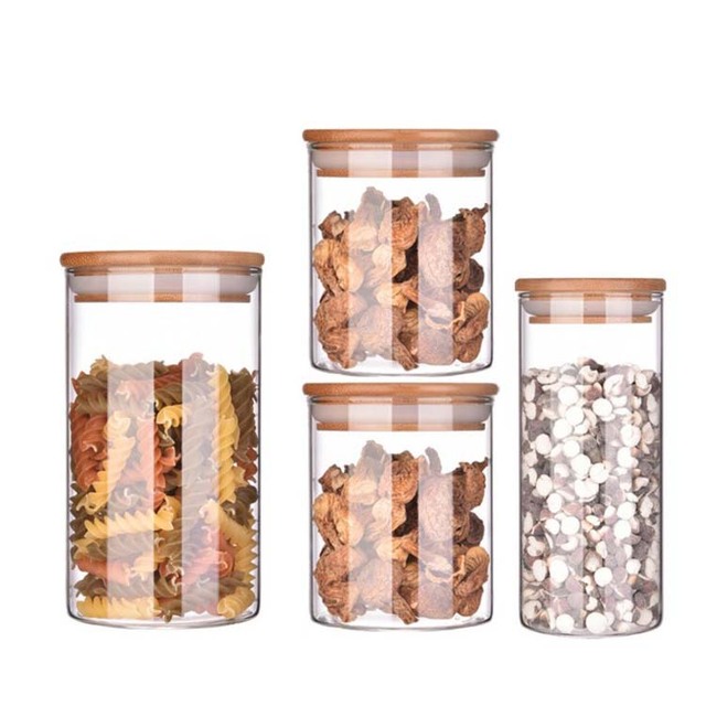 Factory Wholesale High Borosilicate Glass Storage Jar Sealed Bamboo Lid Multi-Specification Storage Jars Glass With Lids