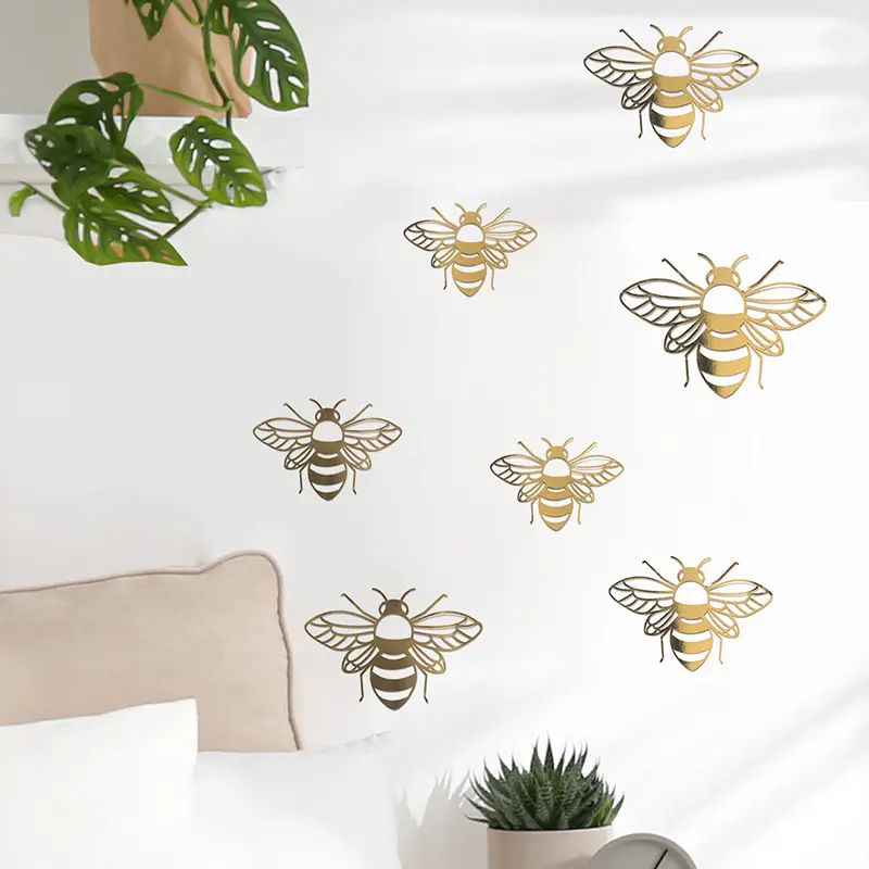 12pcs/set Kids Bedroom Decoration Gold Silver Rose Bee Mirror Wall Decal