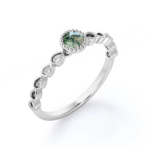 Anillo de Media Eternidad de Plata de Ley 925 con Corte Marquesa, Oro Rosa Vintage, Anillo de Compromiso con Ágata Musgosa de Corte Ovalado - Product Image 6