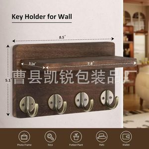 Wooden Key Storage Rack Solid Wood Wall Mounted <b>Shelf</b> With <b>Hooks</b> For Entryway Organization - Product Image 2