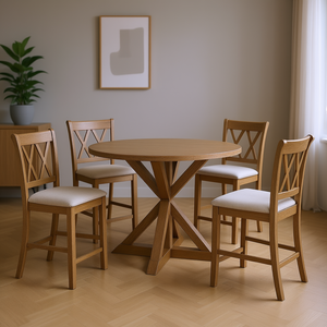 Ensemble de salle à manger Windvale 5 pièces, hauteur comptoir, bois croisé, couleur tan, pour intérieurs modernes et contemporains - Product Image 2