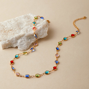 Collar <span class=keywords><strong>de</strong></span> Gargantilla con Cuentas <span class=keywords><strong>de</strong></span> Cristal <span class=keywords><strong>de</strong></span> Colores Chapado en Oro <span class=keywords><strong>de</strong></span> 18K, Estilo Boho Arcoíris, Joyería <span class=keywords><strong>de</strong></span> Verano para Mujer, Estilo INS - Product Image 1