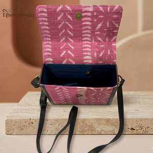 Handmade <b>Rug</b> Fabric Box Sling Bag Block Print <b>Boho</b> Shoulder Bag Rexine Vegan Leather Small Purse - Product Image 1
