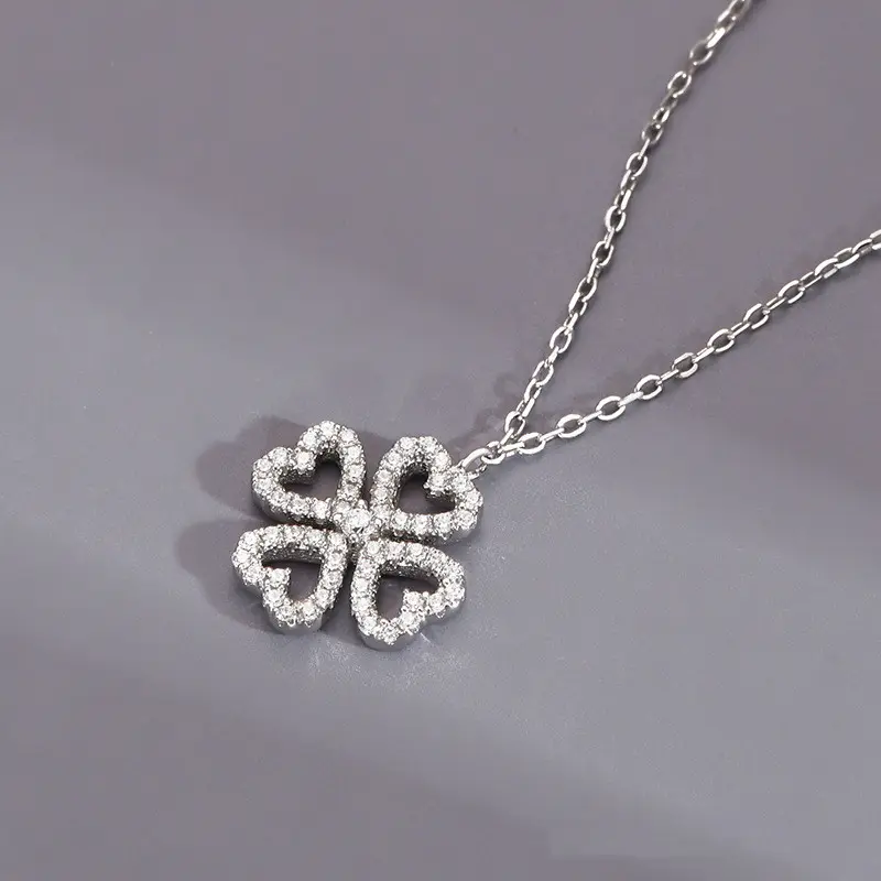 925 Sterling Silver Lucky Four Leaf Clover Necklace Women Europe America Trend Necklaces Zircon Fine Jewelry Necklace