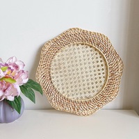 Plateau concave en rotin tressé, inspiré du lotus, style nordique créatif et durable, plateau de rangement pour salon et salle à manger, design 33 cm