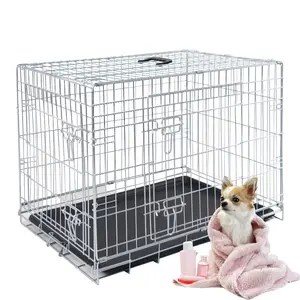 wholesale 24 inch 48 inch folding metal wire double door ABS tray pet training Dog Cage