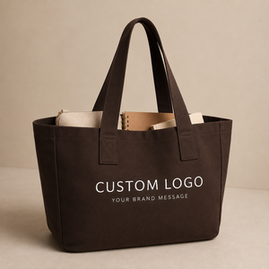 Custom Simple Style Brown Cotton Canvas Shoulderbag Custom Printed/Embroidery Logo Large Capacity Canvas Tote Bag With Zipper - Product Image 4