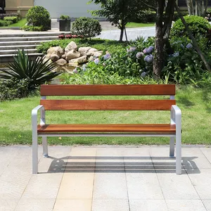 Chaise d'attente de jardin en bois de teck de 180cm de long pieds de banc d'extérieur en aluminium siège à lattes en bois massif pour meubles publics de rue de parc