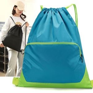 Large Capacity Oxford <b>Backpack</b> Gym Light Waterproof <b>Drawstring</b> Bag Daypack Reusable Travel Sports With Pocket - Product Image 3
