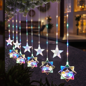 <strong>LED</strong> <strong>Star</strong> Moon Curtain Lights Painted Leather 10 Hanging Pentagram Castle Lights Indoor Outdoor Christmas Decoration - Product Image 1