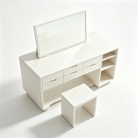 Ensemble coiffeuse moderne et écologique avec miroir inclinable, 4 tiroirs et étagère de rangement à panneaux, tabouret de coiffeuse pour chambre à coucher